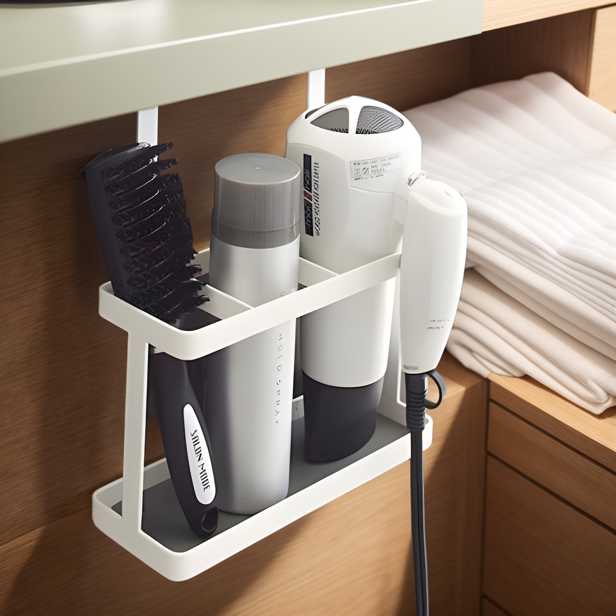 라슈에뜨 무타공 수납형 헤어 드라이기 도어 걸이형 고데기 수납 거치대 220 x 140 x 80 mm, 모던화이트, 1개 17,900원