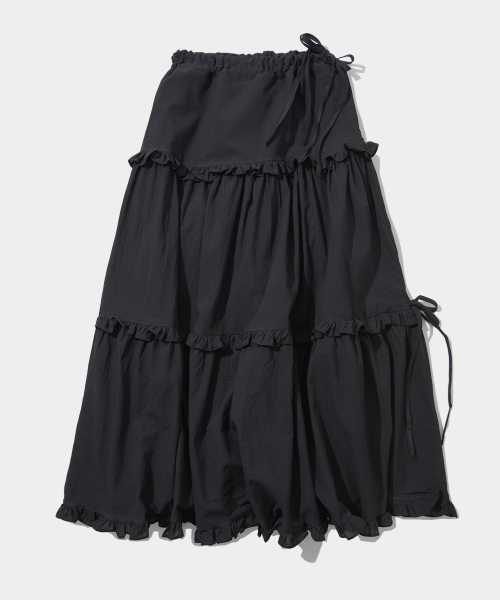 PLACE STUDIO 캉캉 프릴 플레어 리본 셔링 롱 코튼 스커트 [블랙] 24S777708-4500 372067 43,100원