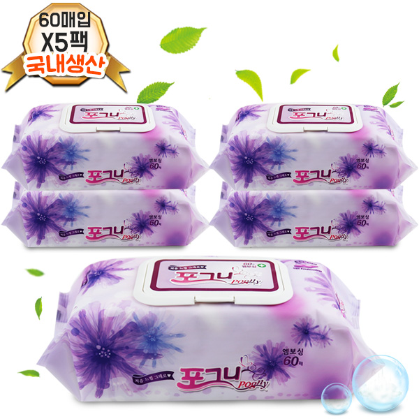 Pogny 포그니 빅사이즈 물티슈 60매입 5팩 영유아 여행용 물휴지 출산용품, 60개입, 5개 12,350원