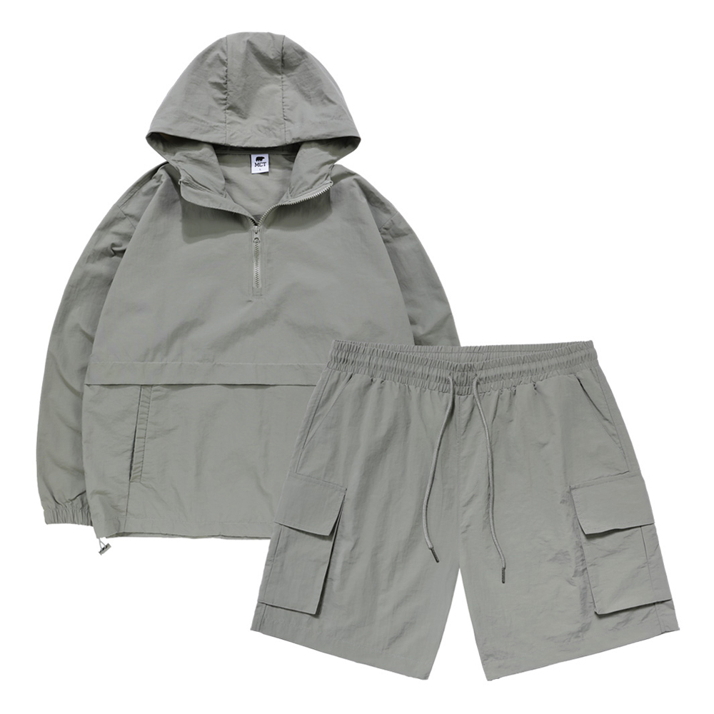엠씨티 남녀공용 아노락 바람막이 반집업 후드티 + 우븐 카고 반바지 세트 44,800원