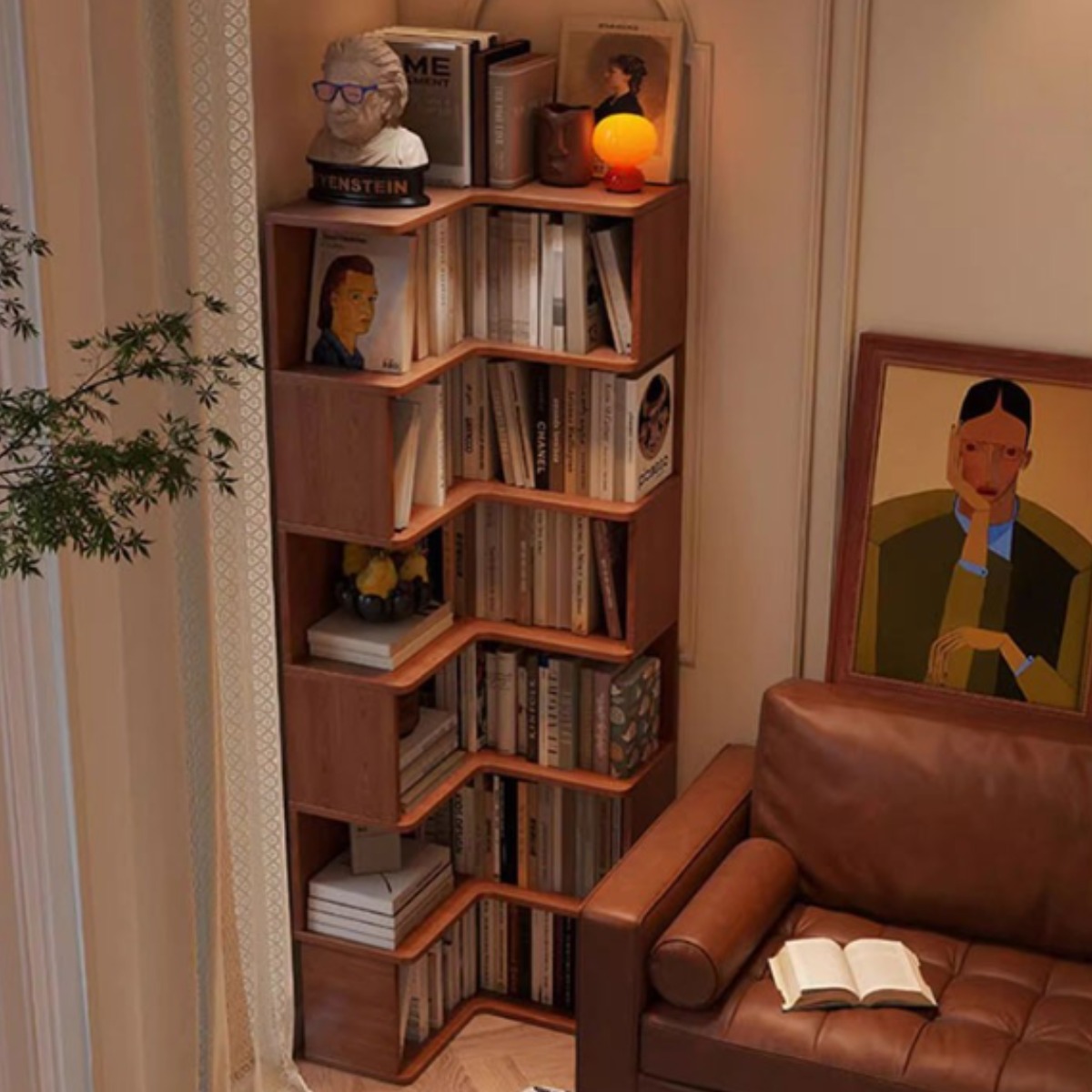 혜신 코너 책장 퍼즐 책장 선반 단순성 다층 수납장, 5단, 갈색 89,900원