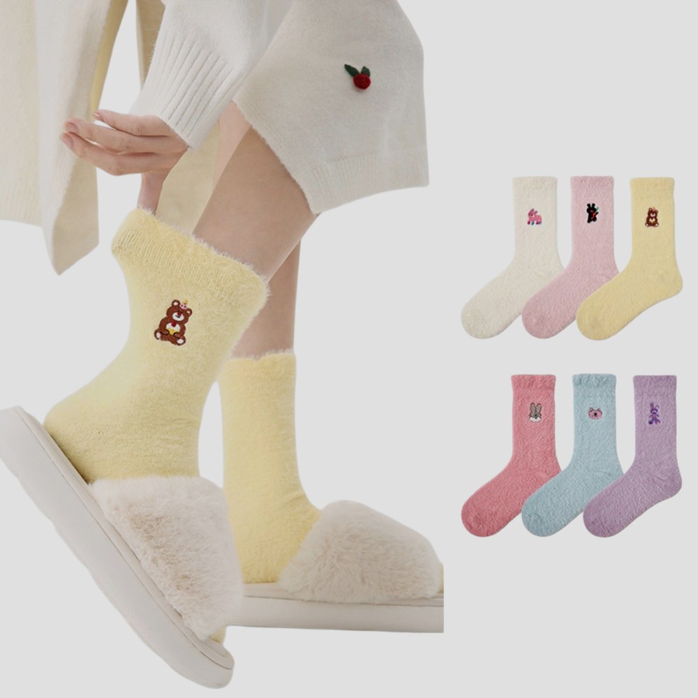 Hello Weekend 여성 양말 귀여운 겨울 수면 양말 수면 양말 중목 양말 임산부 무압박 장목 양말 중목 양말 두꺼운 보온 방한용품 다리 보온대 코랄벨벳 6족 세트 29,990원