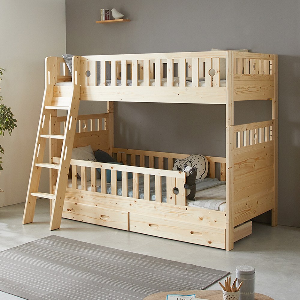 파로마 블랑 원목 분리형 이층침대 경사형 서랍_메모리폼매트리스 포함 689,000원