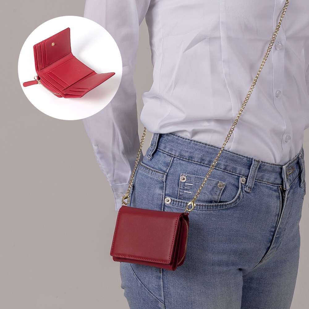 본아띠 라피네 여성 반지갑 천연소가죽 비비지 체인 크로스 스트랩 수제작 동전 지퍼 반지갑 57,800원