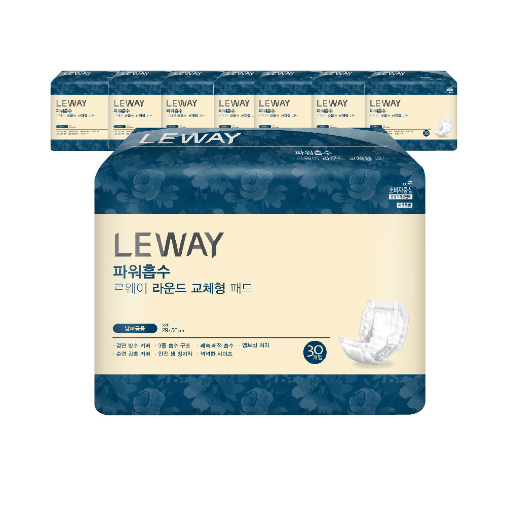 르웨이 라운드패드 1bx 성인용 속기저귀+ 바디로션샘플, 8개, 30개입 52,800원