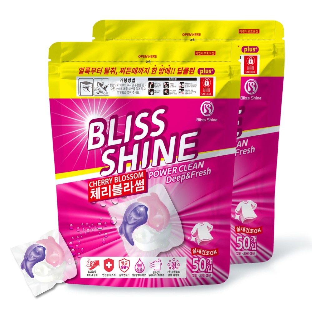 블리스샤인 울트라클린 초고농축 올인원 실내건조 캡슐세제 체리블라썸 퍼퓸, 2개, 50개입 44,140원