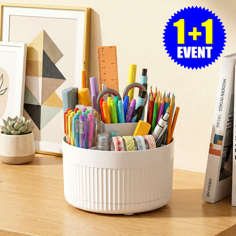 루메이드 1+1 360도 회전형 연필꽂이 수납함 펜꽂이 화장품 정리함 다용도 2p, 2개, 화이트 11,850원