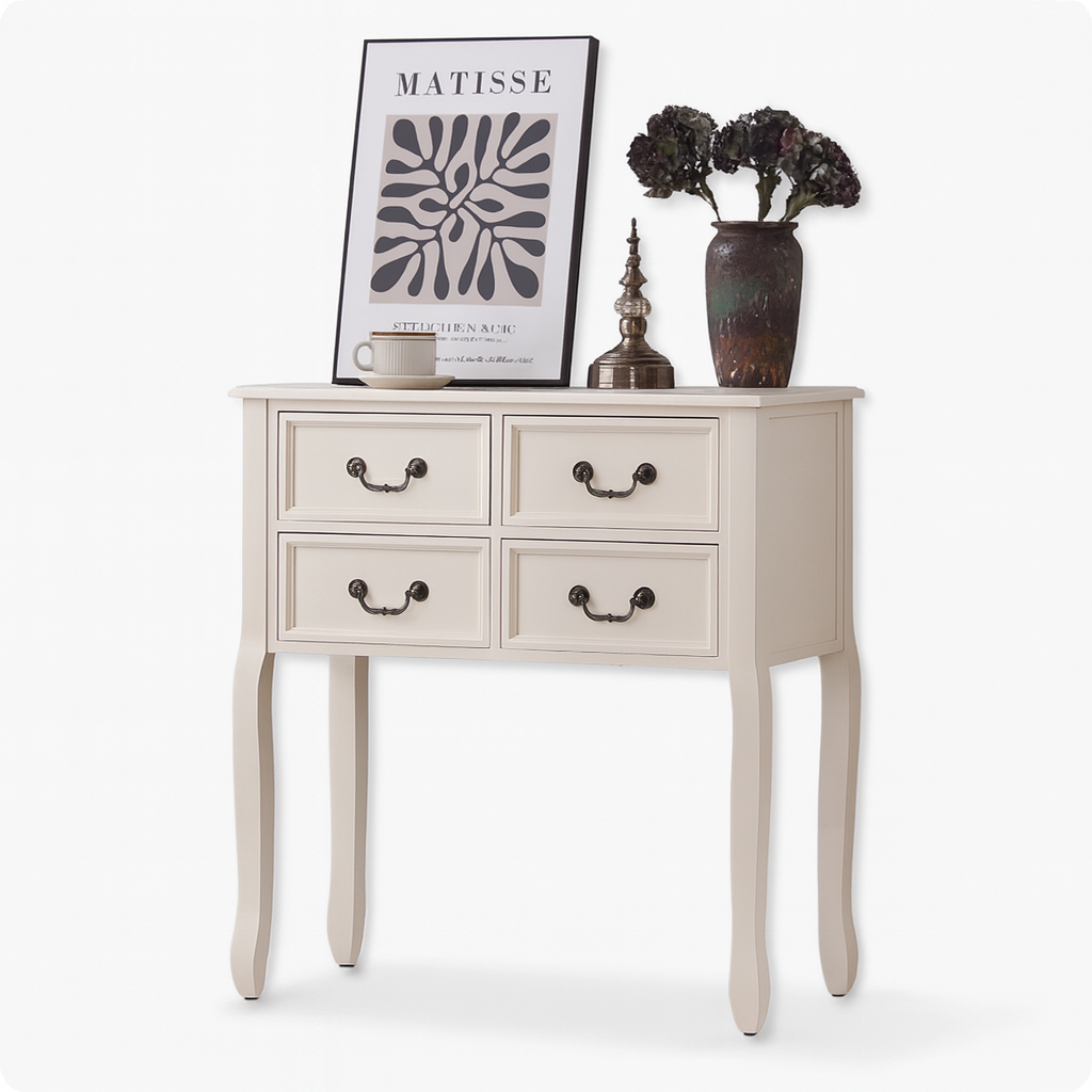 루앤홈 원목 콘솔 엔틱 현관 서랍장 거실 수납장 빈티지 장식장 화장대, 아이보리크림 164,000원