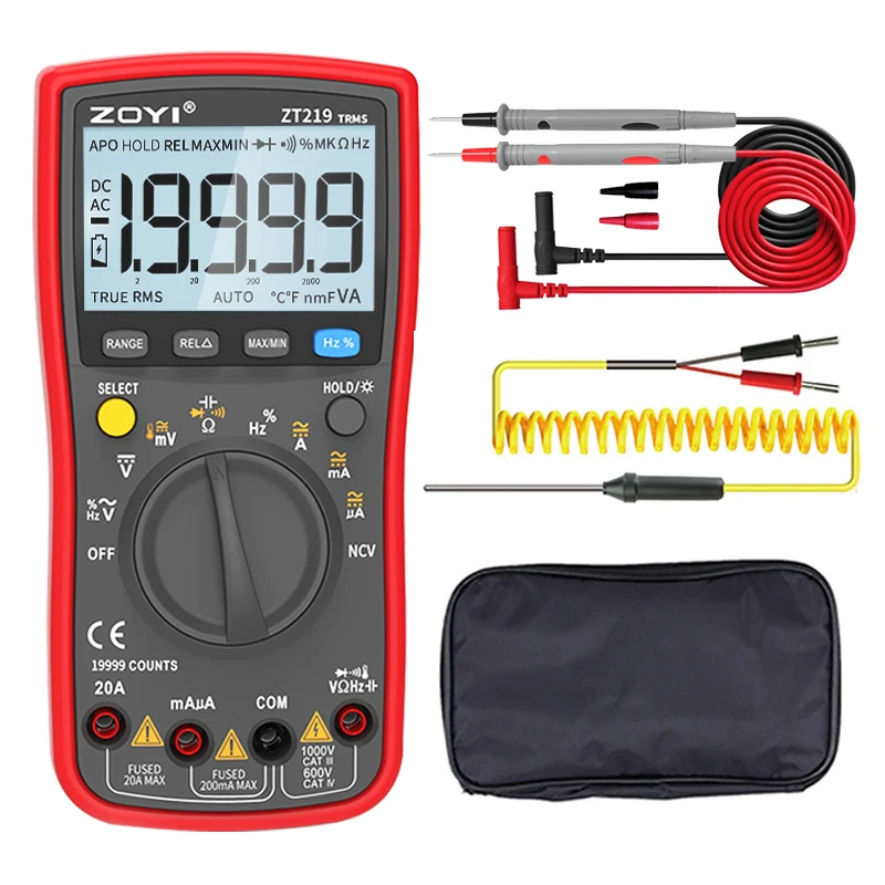 19999 카운트 디지털 멀티미터 트루 RMS 멀티미터 AC/DC 전류계 전압계 전문가용 전압 테스터 ZOYI ZT219 55,400원