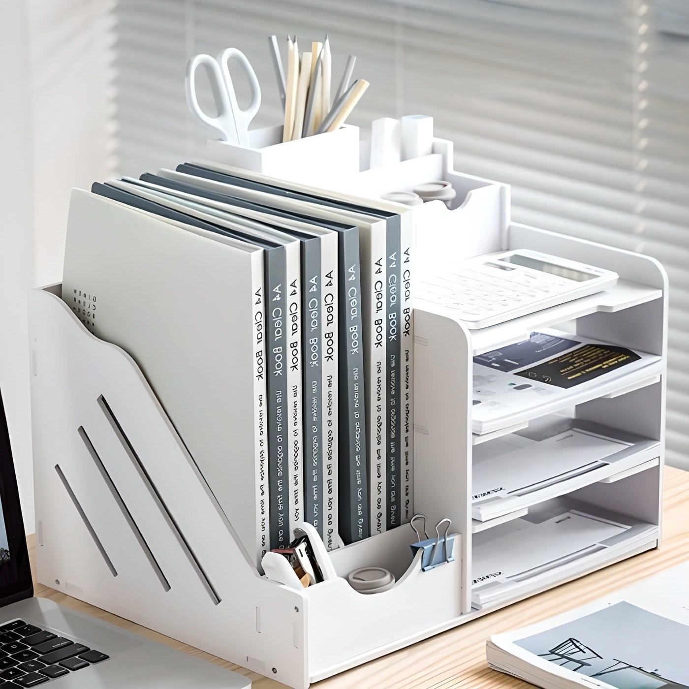 마켓플랜 모던 데스크탑 A4 4단 서류 정리함 세로형 + 책꽂이 12,900원