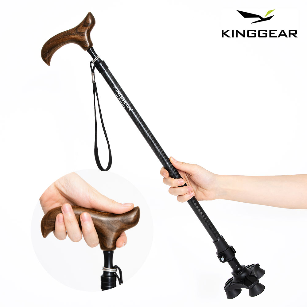 킹기어 초경량 노인 어르신 할머니 할아버지 접이식 길이조절 카본 우드 세발 지팡이 KG-W2B, 1개, 블랙 59,000원