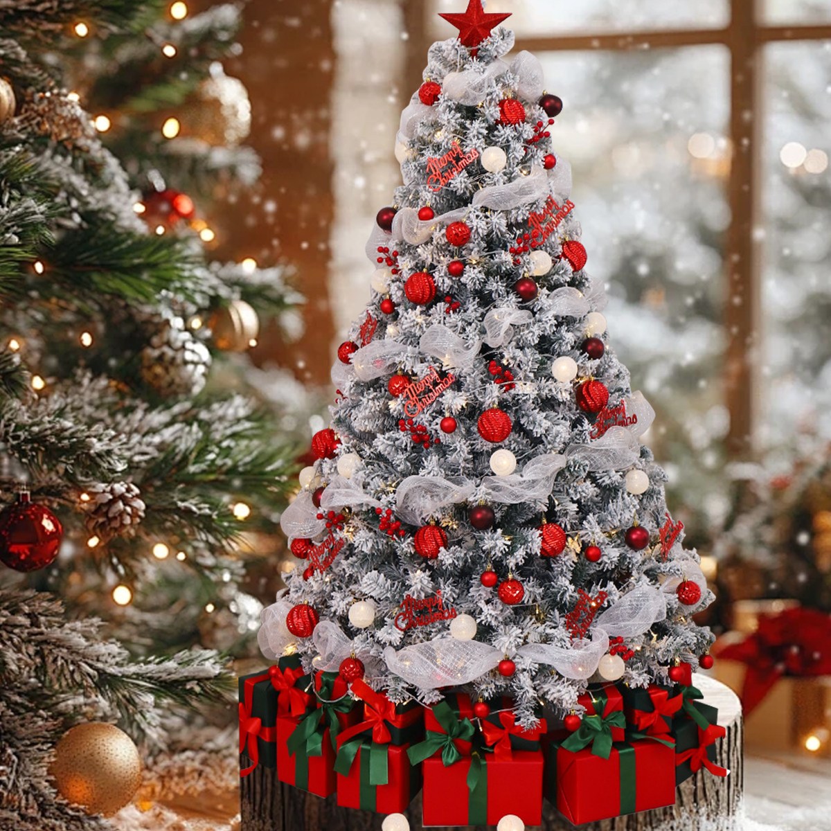 고품질 레트로 미니 크리스마스트리 세트, 받침대, LED 조명 및 다양한 정교한 장식품 포함. 거실, 쇼핑몰 등 실내외 장소에 적합합니다. (트리 본체는 모두 녹색),140cm, 벨벳 부르고뉴 세트 19,900원