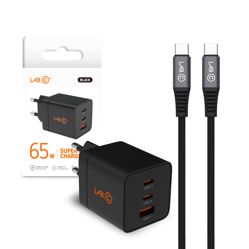 랩씨 65W PD PPS 멀티 3포트 초고속 충전기 + 케이블 1.8m 세트, 블랙(충전기), 블랙(케이블), 1세트 27,800원