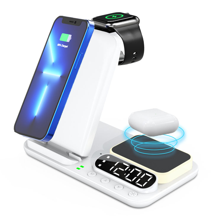 해브유 5in1 고속 무선충전기 핸드폰 애플워치 이어폰 호환 알람시계 무드등  접이식 거치대 28,000원