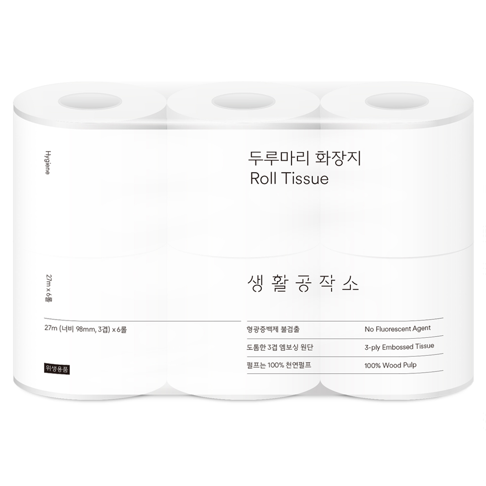 생활공작소 두루마리 천연펄프 3겹 고급롤화장지 6,900원
