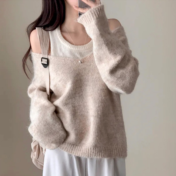 라라홀리 포근 레이어링 브이넥 오프숄더 소프트 니트 이너 나시 세트 17,460원