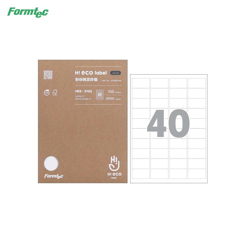 폼텍 하이에코 바코드용라벨 HES-3102 A4 100매에코라벨지 바코드라벨지 A4라벨 프린트라벨 가정용라벨 21,000원