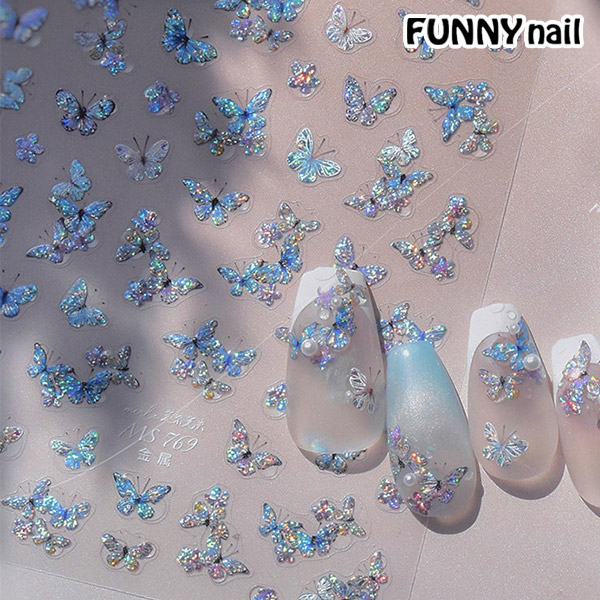 [퍼니네일] 홀로그램 나비네일스티커 3종 나비네일 오로라 자개네일 스티커 2,500원