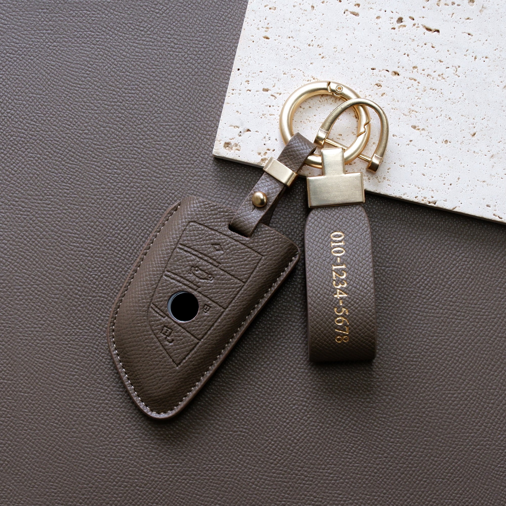 (무료각인)트니르 bmw 호환 차 키케이스 스마트 신형 천연 소가죽 맞춤 차량용품, 카푸치노 23,900원