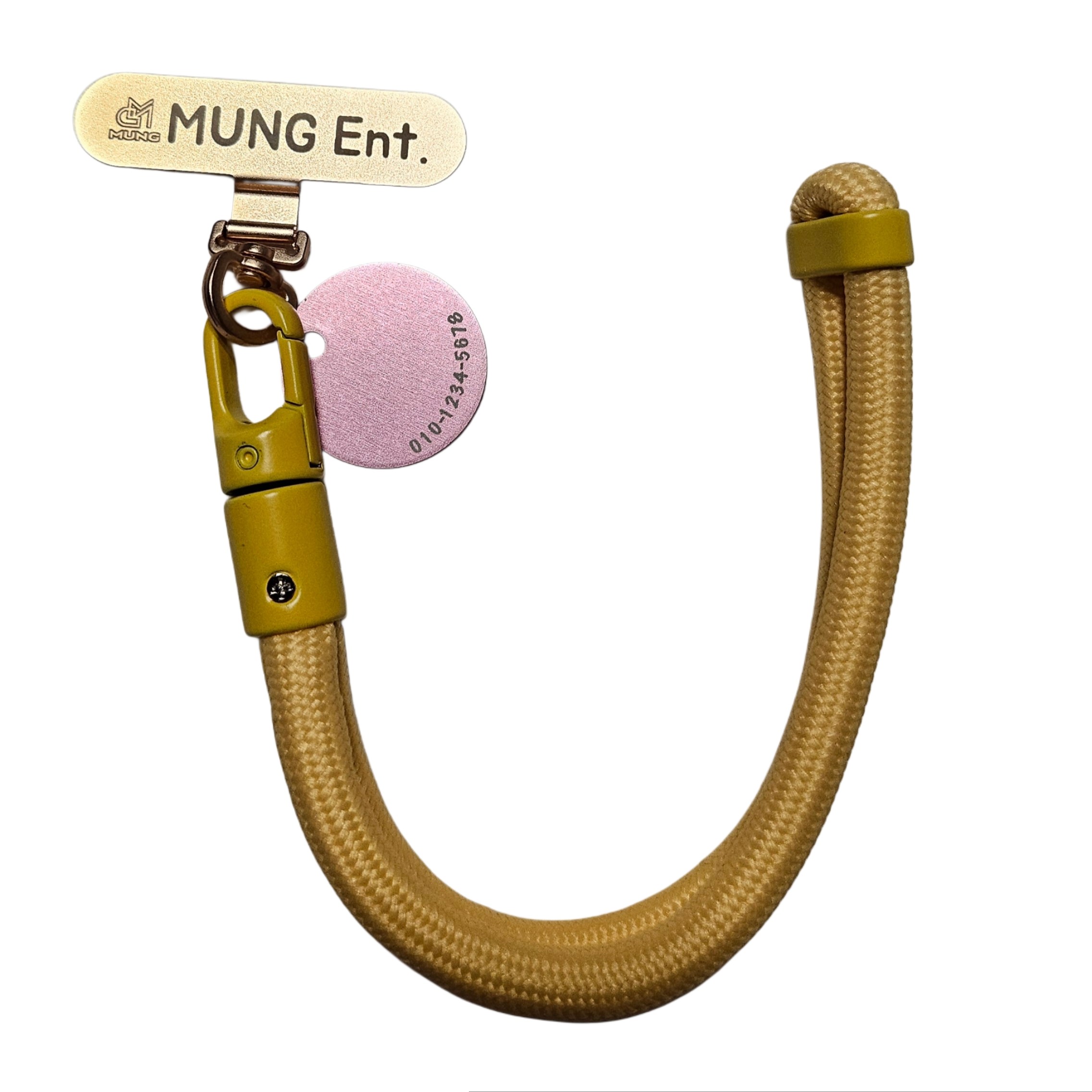 하나뿐인 핸드폰 손목 스트랩 각인 분실방지 메탈 클립, 노랑+팬던트, 1개 11,900원