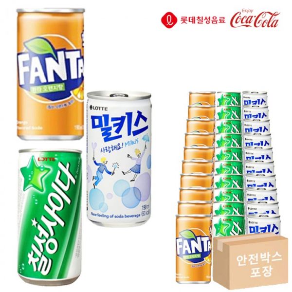 사이다190환타190밀키스190 x 각10개 총30개  안전박스포장 3가지혼합 탄산음료 미니캔 캔음료 30,000원