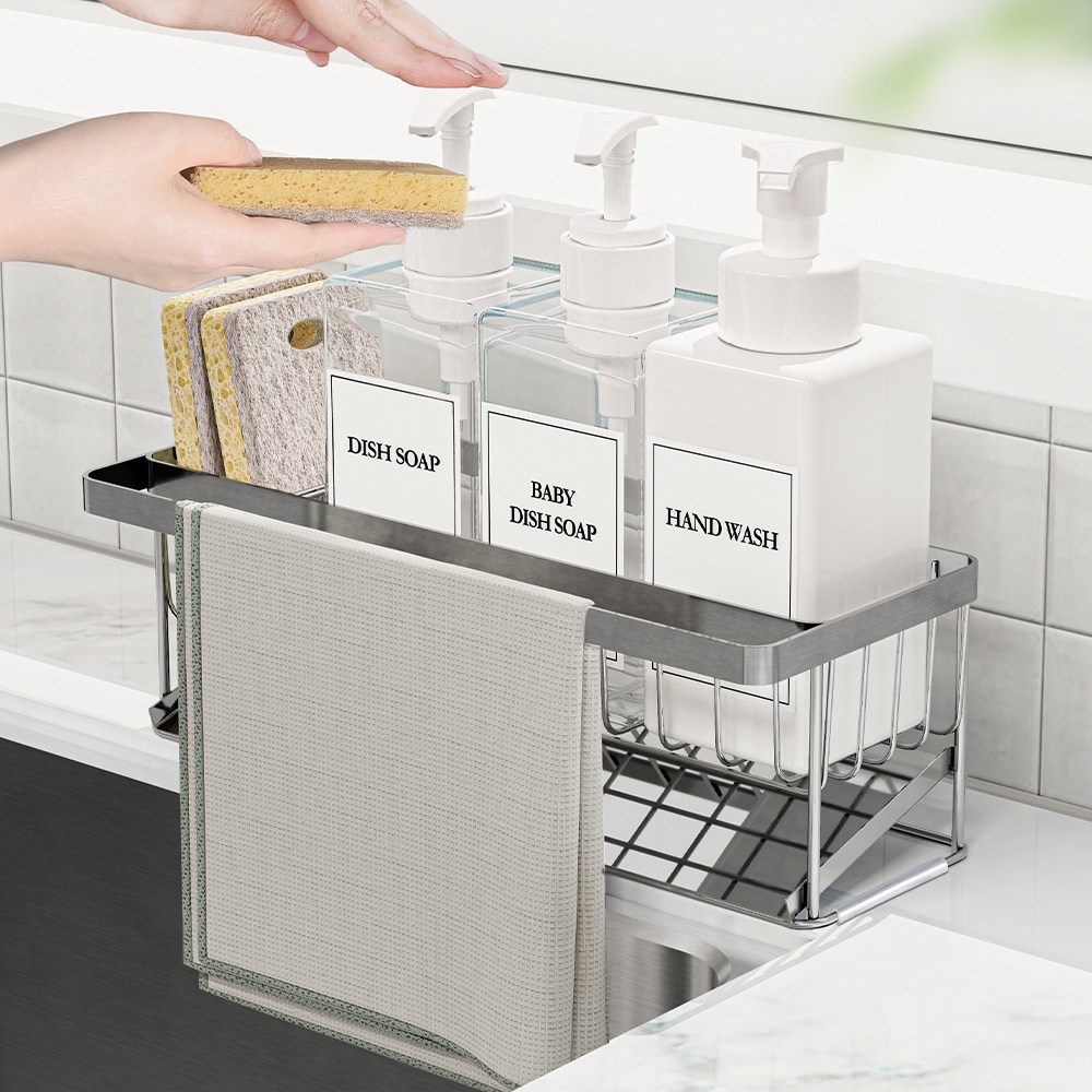 모든집 304 스텐 와이드 행주걸이형 수세미거치대, 1개, 걸이바형+칸막이2P(색상:스텐) 26,290원