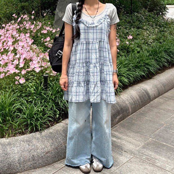 [오늘출발Layered Summer Candy]러블리 무드 업체크캉캉나시원피스 17,900원