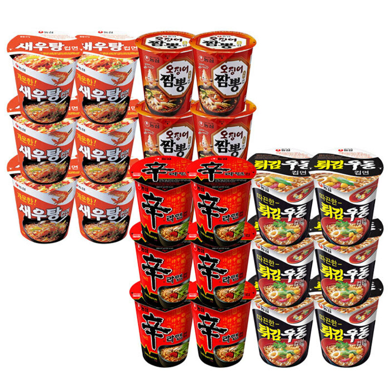 농심 컵라면 혼합 24개(신라면6개+튀김우동6개+오징어짬뽕6개+새우탕6개) 37,700원