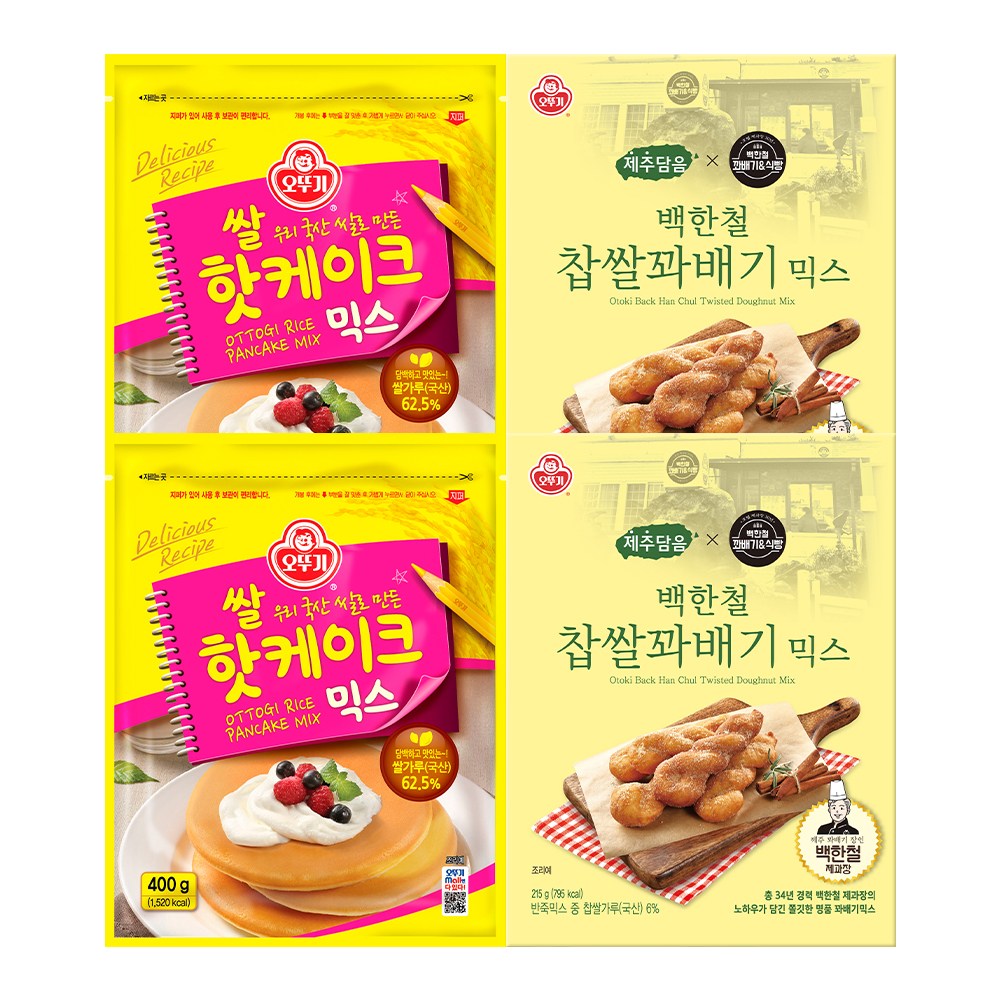 오뚜기 쌀핫케이크믹스 400g 2개+백한철 찹쌀꽈배기믹스 215g 2개 16,900원