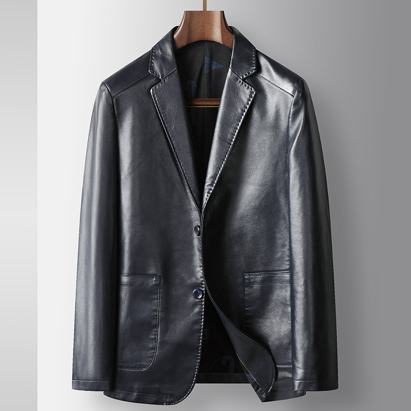 최상급원단 사용 캐주얼 PU가죽 재킷 세미정장 상의 남성 블레이저 카라넥 가죽자켓 비즈니스 블루종 아우터YSY666 58,000원