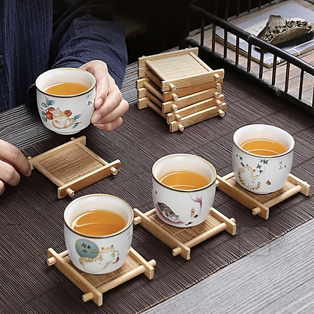 THE한량몰 천연 대나무 컵받침 티코스터 원목 인테리어 소품 컵받침대 600원