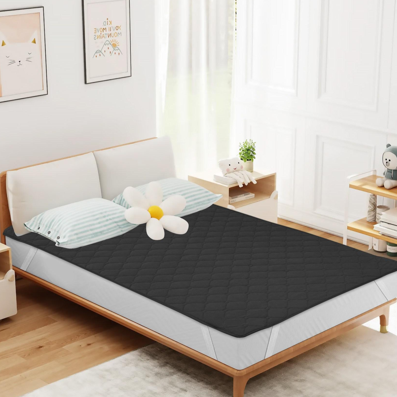 사계절 부드럽고 침대패드 고정밴드 항균 알러지케어 슈퍼싱글 퀸 킹, 블랙 18,900원