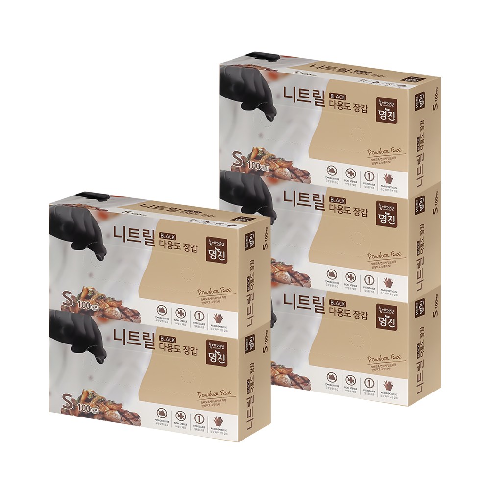 명진 니트릴장갑 100매, 소, 5개, 블랙 29,800원