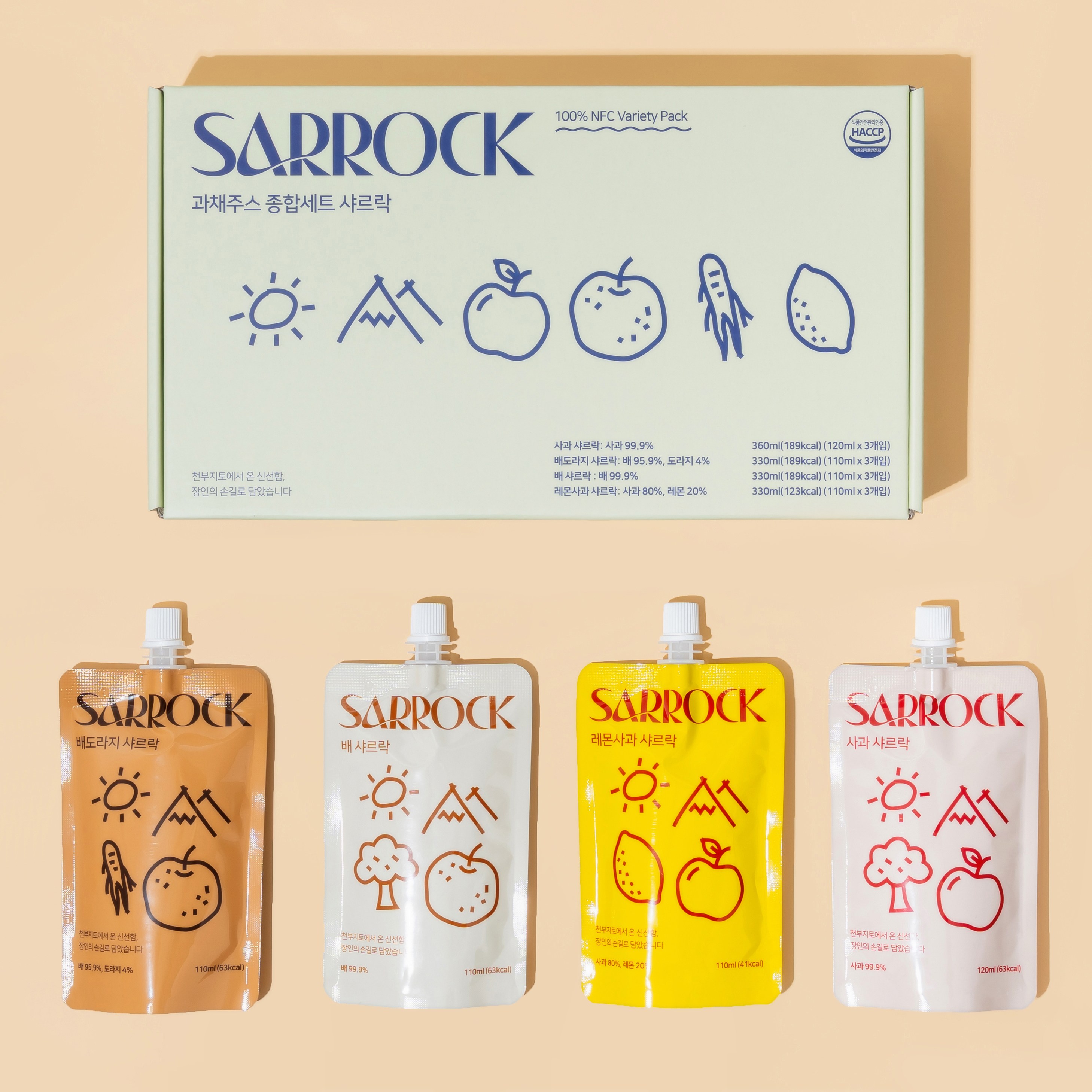 100% NFC 착즙주스 사과 배 배도라지 레몬사과 종합세트 샤르락 물한방울도 넣지 않은 과채주스 HACCP, 12개, 110ml 22,000원