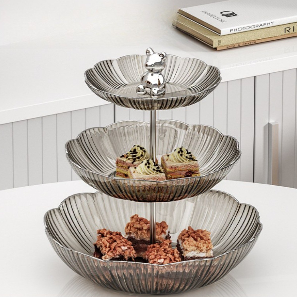 북유럽풍 디자인 3단 과일 케이크 디저트 트레이, 1개, 딥 그레이 21,980원