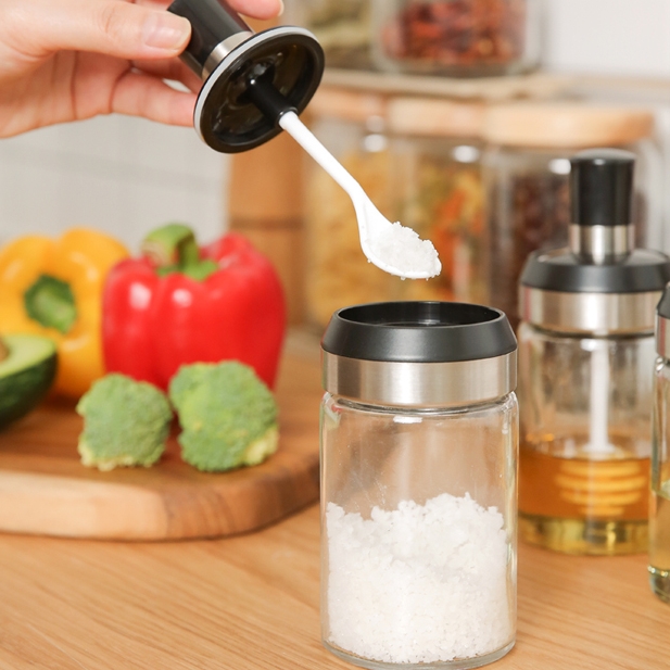 (선반세트/낱개구매도가능) 8종 유리 양념병 허니디퍼 스푼 브러쉬 일체형 소스 통 소금 깨 파슬리 병 분말 고추가루 캠핑 오일 브러시 나무 원목 우드 트레이 6,630원