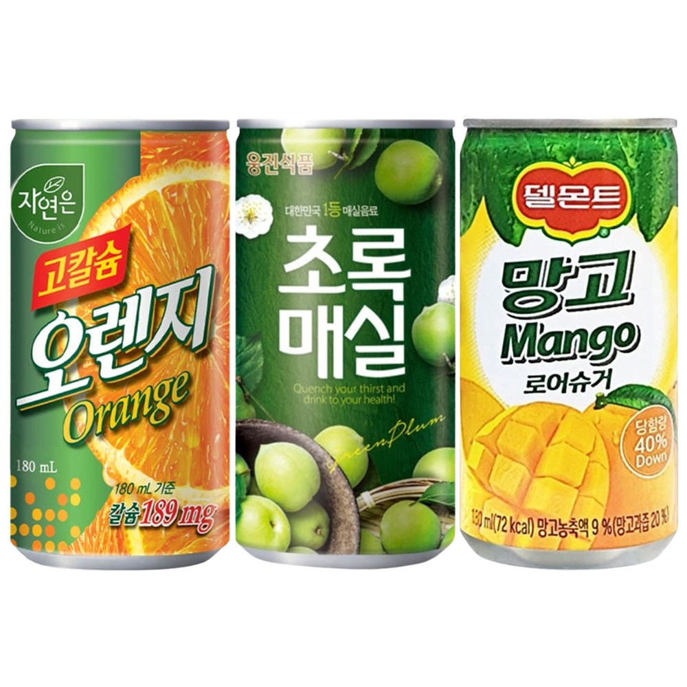 Yotta 미니캔음료 웅진 고칼슘 오렌지+초록매실+델몬트 망고, 90개, 180ml 48,600원