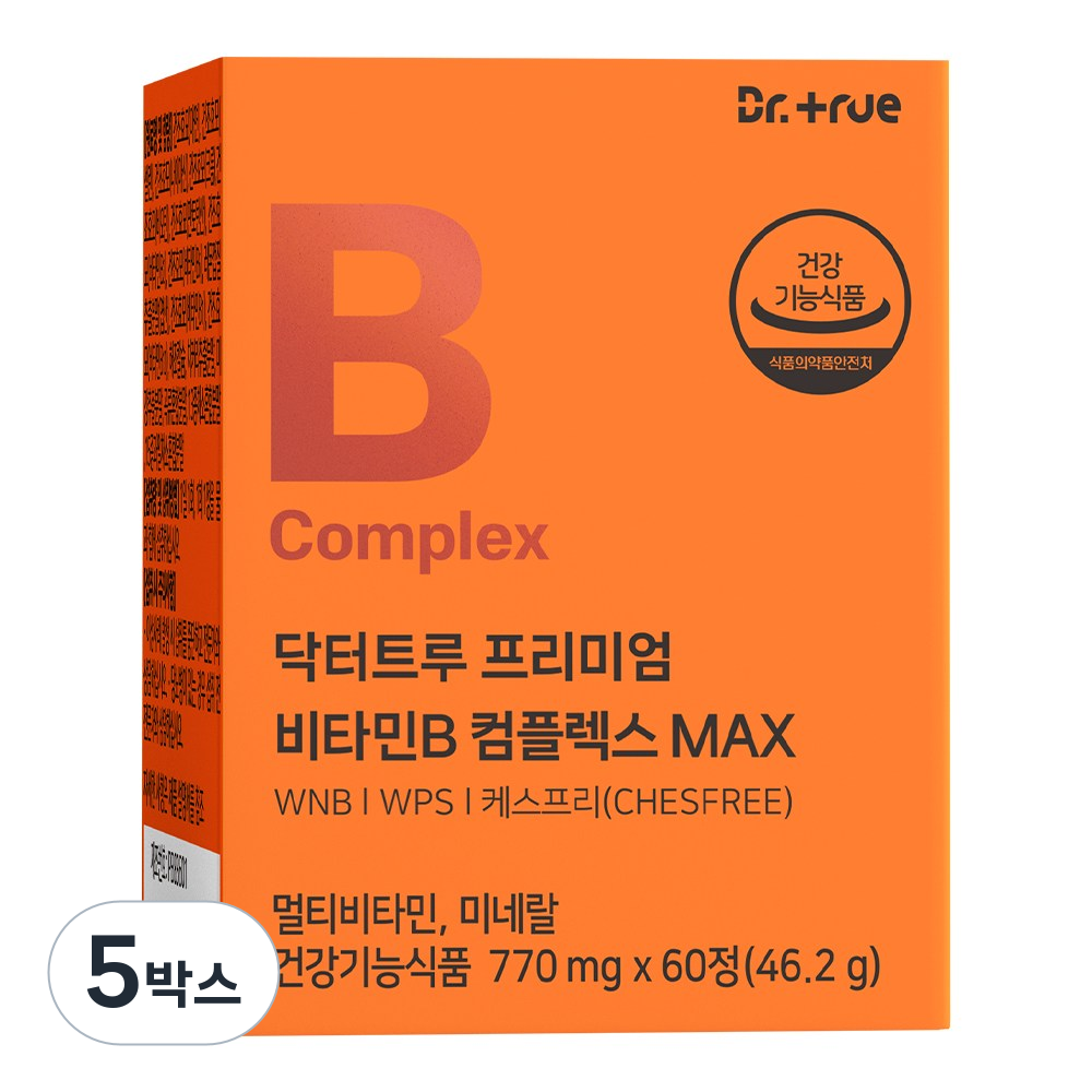닥터트루 프리미엄 비타민B 컴플렉스 B1 B2 B6 B12 영양제 수용성 비타민비, 5박스, 60정 125,900원
