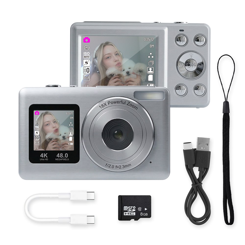 디얼 셀피 모드 빈티지 디카 미니 디지털 카메라, 실버(본품+8GB SD카드+C TO C케이블) 55,900원