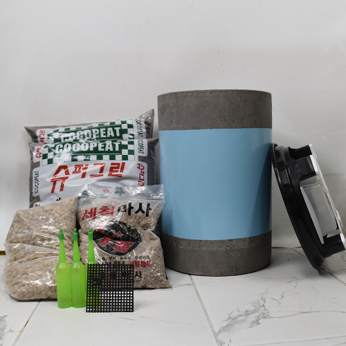 모던레시피 높은 원형 시멘트 테라조 화분 간편 분갈이 세트 / 중형 대형 실내 인테리어용 롱 실린더 디자인 세척 마사 난석 분갈이흙 서랍식 받침 포함, 1개, 스카이블루라인 49,900원