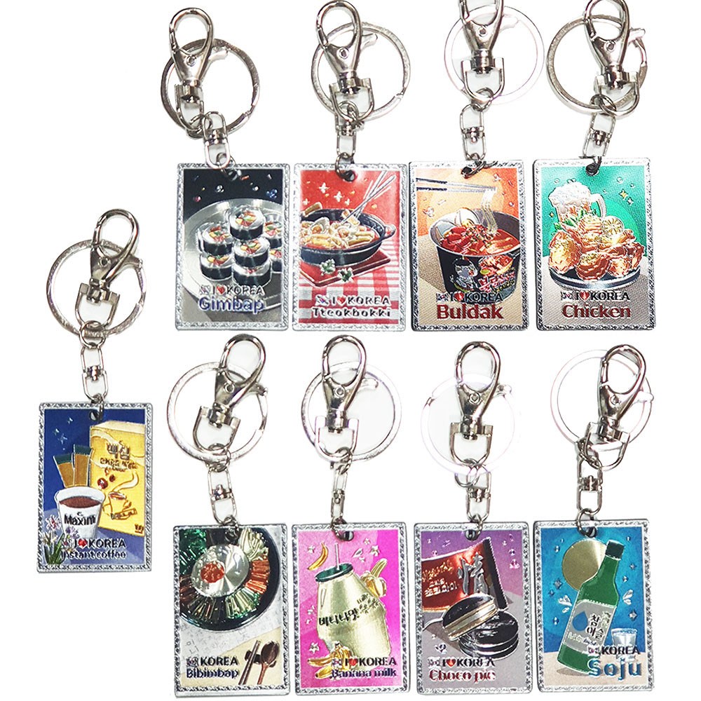 (New 신상품) 한류 K-푸드 에칭아크릴 열쇠고리(9개)/한국전통기념품 공예품 민예품 관광기념품/외국인친구들선물/교환학생 국제어학당 홈스테이선물/Korean souvenir 8,400원
