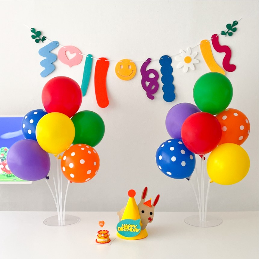 하피블리 알록달록 비비드 풍선 토끼 꼬깔 생일 파티 용품 세트, 생일가랜드(알록달록풍선세트) 12,800원
