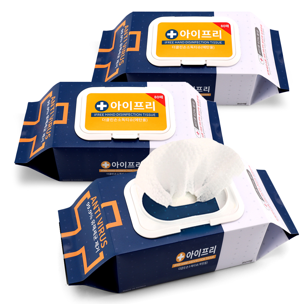 아이프리 더 클린 에탄올 손소독티슈 캡형, 80매, 3개 13,500원