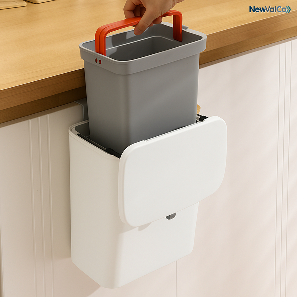 뉴밸코 싱크대 걸이형 접착형 슬라이딩 음식물 쓰레기통, 화이트, 1개 24,900원