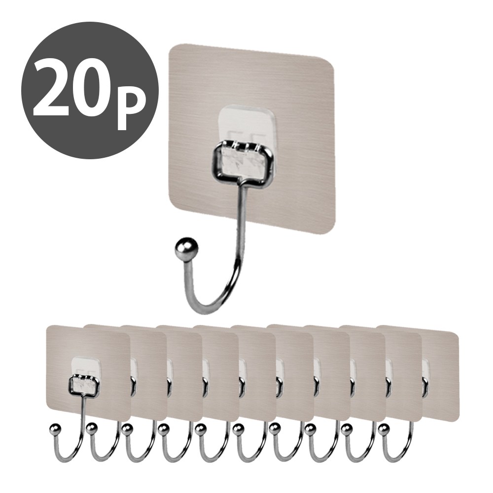아야 초강력헐크 접착식 무타공 메탈후크 20p 다용도 방수 주방 욕실 현관 마스크 걸이, 20개 7,260원