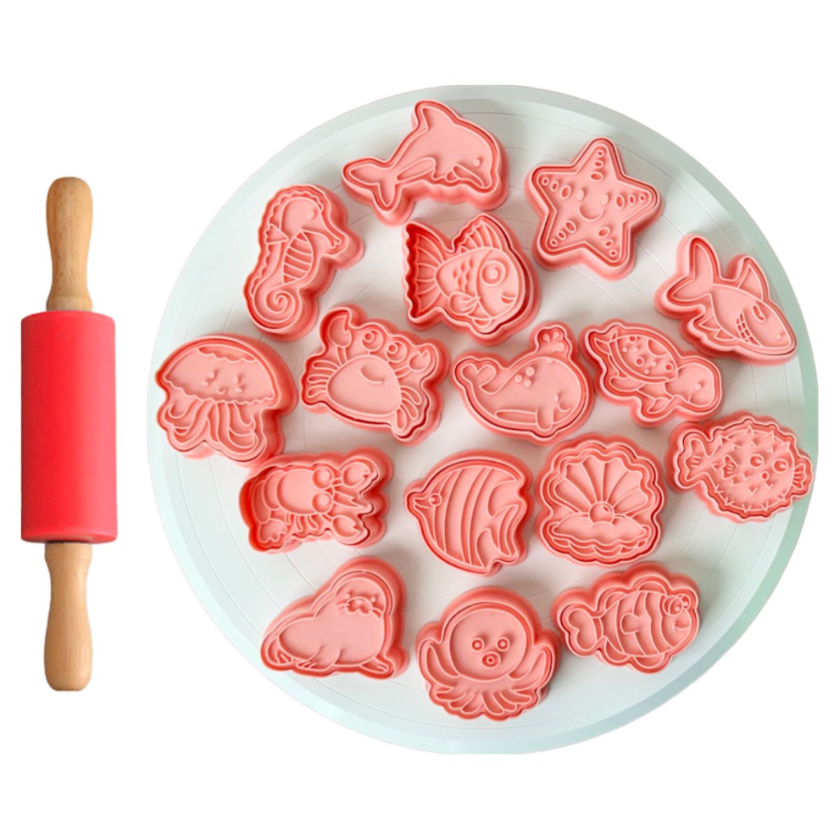 캐롯캐롯 바다생물 쿠키틀 클레이몰드 베이킹도구 16종 세트 (밀대증정) 13,800원