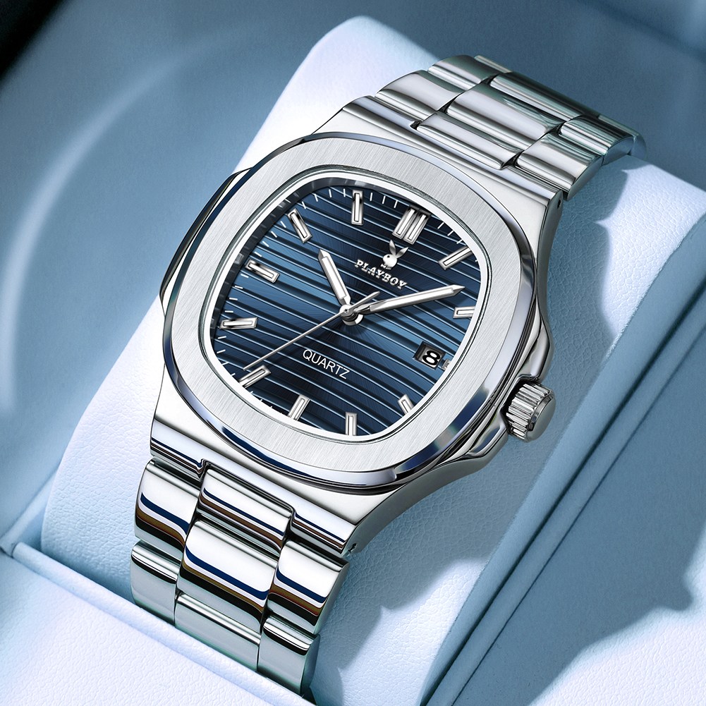 PLAYBOY 플레이보이 명품 남성 캐주얼 패션 사각 다이얼 심플 스테인리스 밴드 쿼츠 손목시계 62,000원