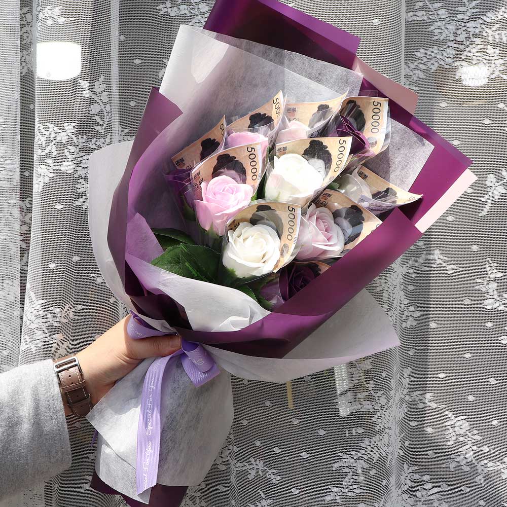 노블리 로안느 장미 비누꽃 10송이 돈꽃다발  + 메세지카드 + 기프트쇼핑백 세트 10,300원