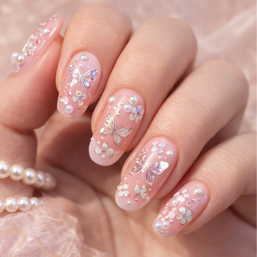 제이릿뷰티 젤네일 아트 파츠 전통 자개 스티커, 1개, 나비와꽃 7,000원