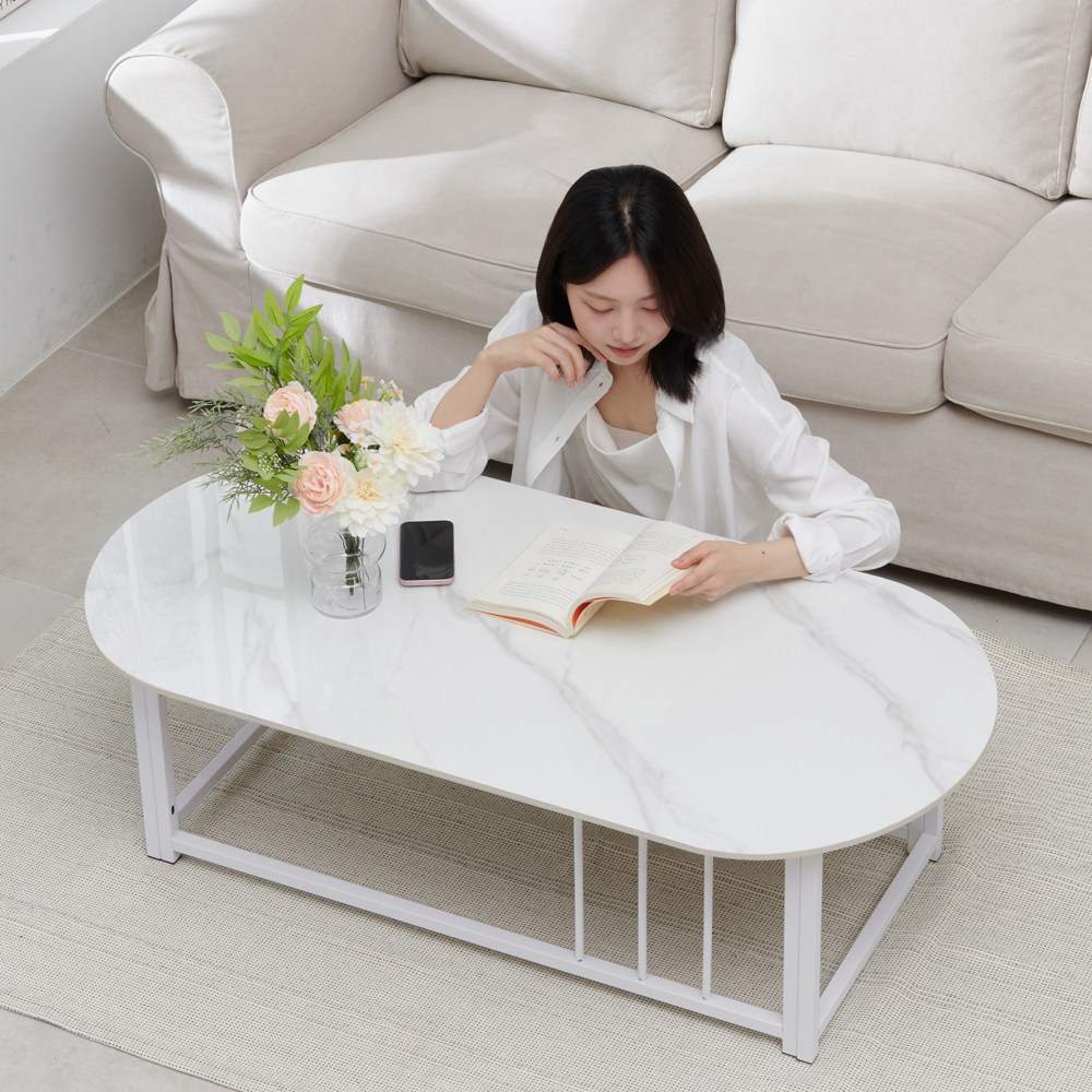 달리빙앤 캐롤 포세린 세라믹 거실 테이블 소파 좌식 타원형 사각 1200, 화이트 89,000원